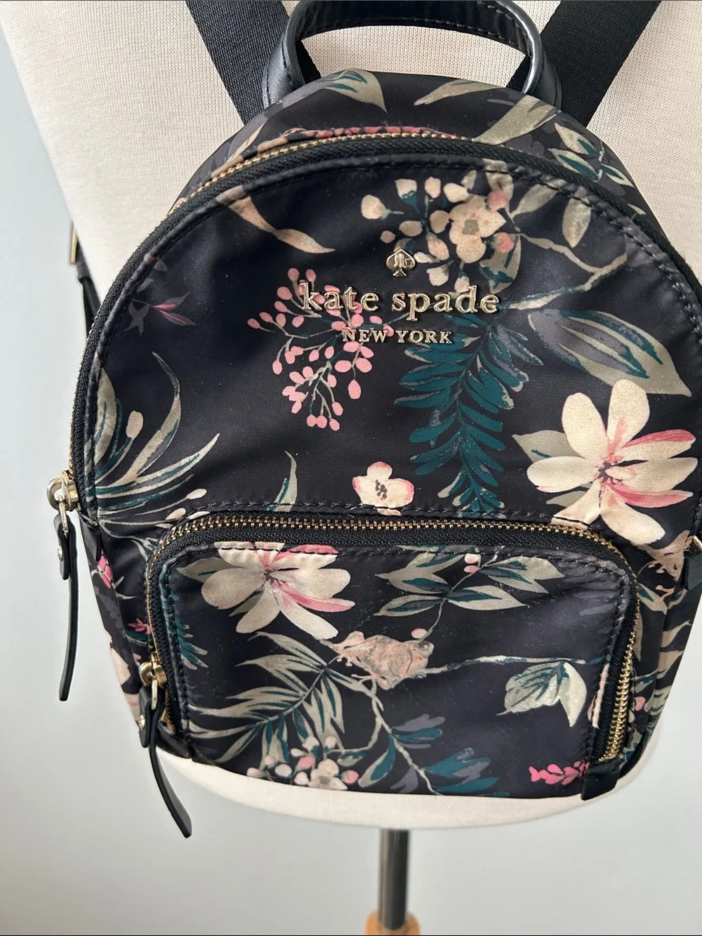 kate spade Black Floral Mini Backpack with Gold Hardware
